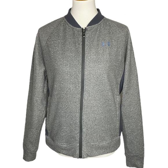 Under Armour Cold Gear Fleece Bomber Jacket Gray Women's Medium Loose Fit Active - Picture 16 of 16
